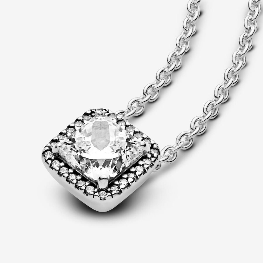 Pandora Square Sparkle Halo Necklace Gümüş | 578-VJKHUG