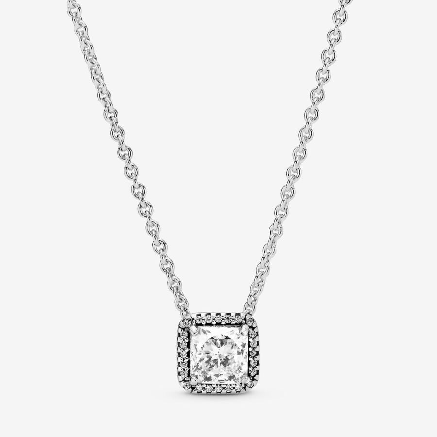 Pandora Square Sparkle Halo Necklace Gümüş | 578-VJKHUG