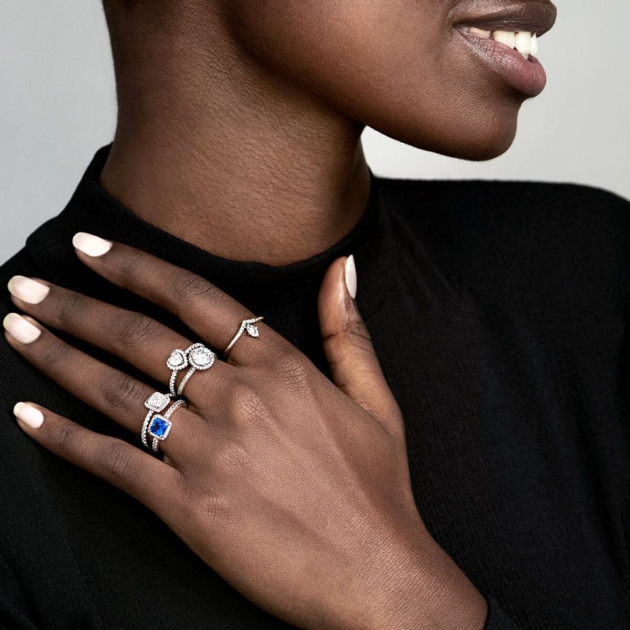 Pandora Square Sparkle Halo Ring Gümüş | 158-XBOSWC