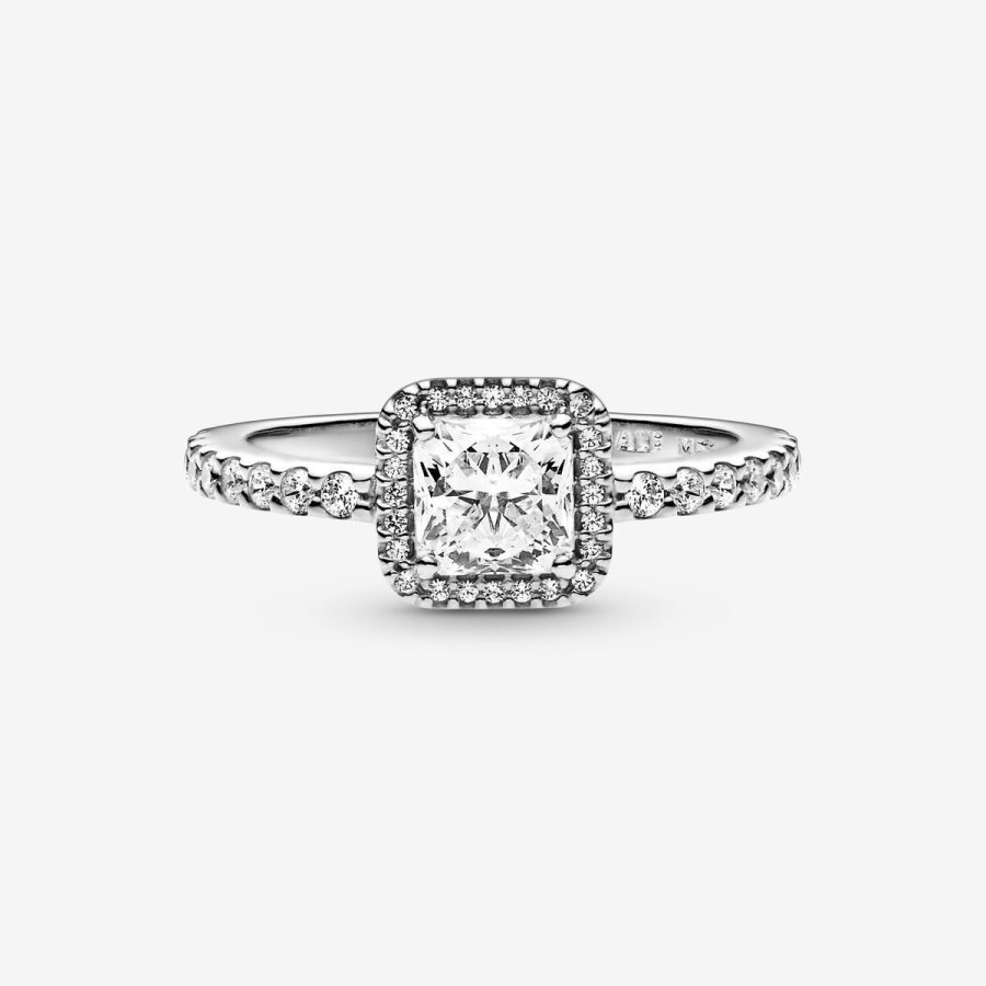 Pandora Square Sparkle Halo Ring Gümüş | 158-XBOSWC