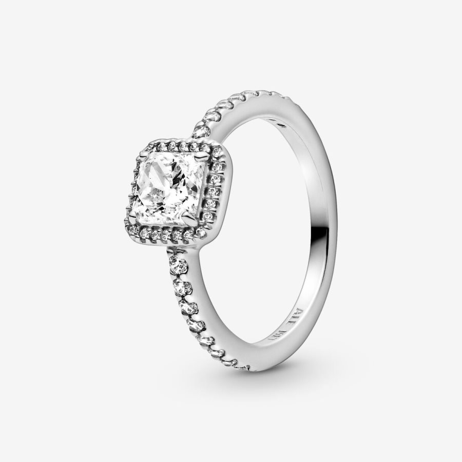Pandora Square Sparkle Halo Ring Gümüş | 158-XBOSWC