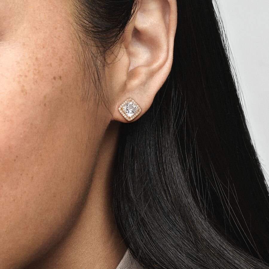 Pandora Square Sparkle Halo Stud Earrings Altın | 980-RIZLFU