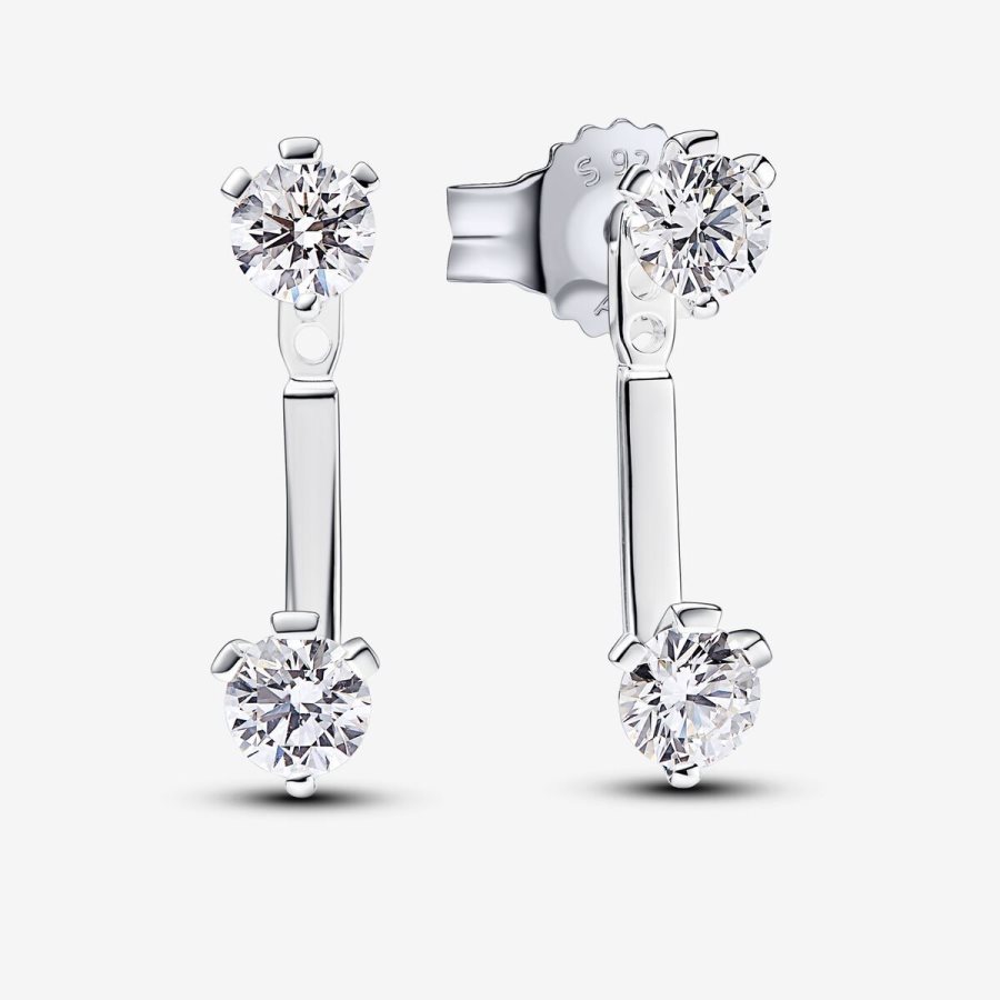 Pandora Stud Drop Jacket Earrings 1.00 carat tw Sterling Silver Gümüş | 809-JWCXSB