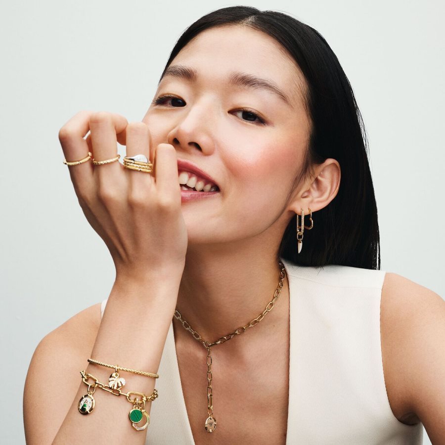 Pandora Studded Chain Slider Bracelet Altın | 025-WRLQIY