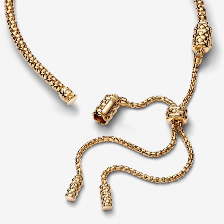 Pandora Studded Chain Slider Bracelet Altın | 025-WRLQIY