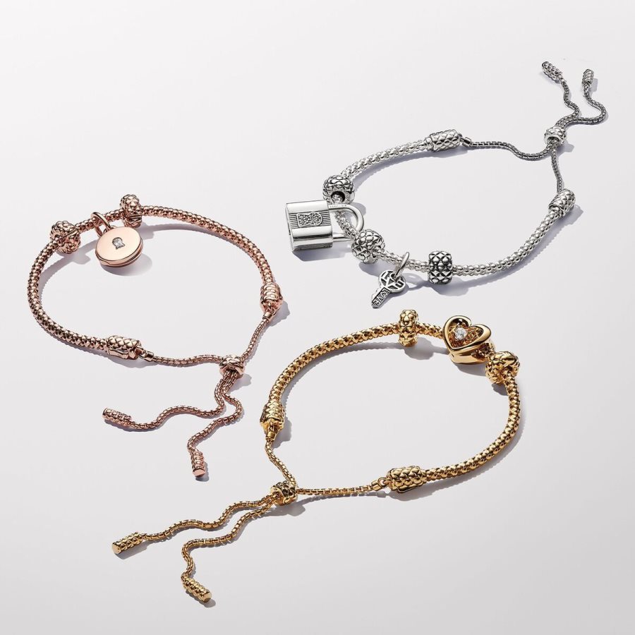 Pandora Studded Chain Slider Bracelet Altın | 025-WRLQIY