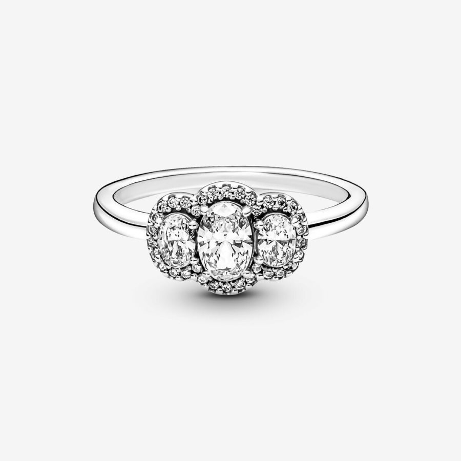 Pandora Three Stone Vintage Ring Gümüş | 407-FVPWAG