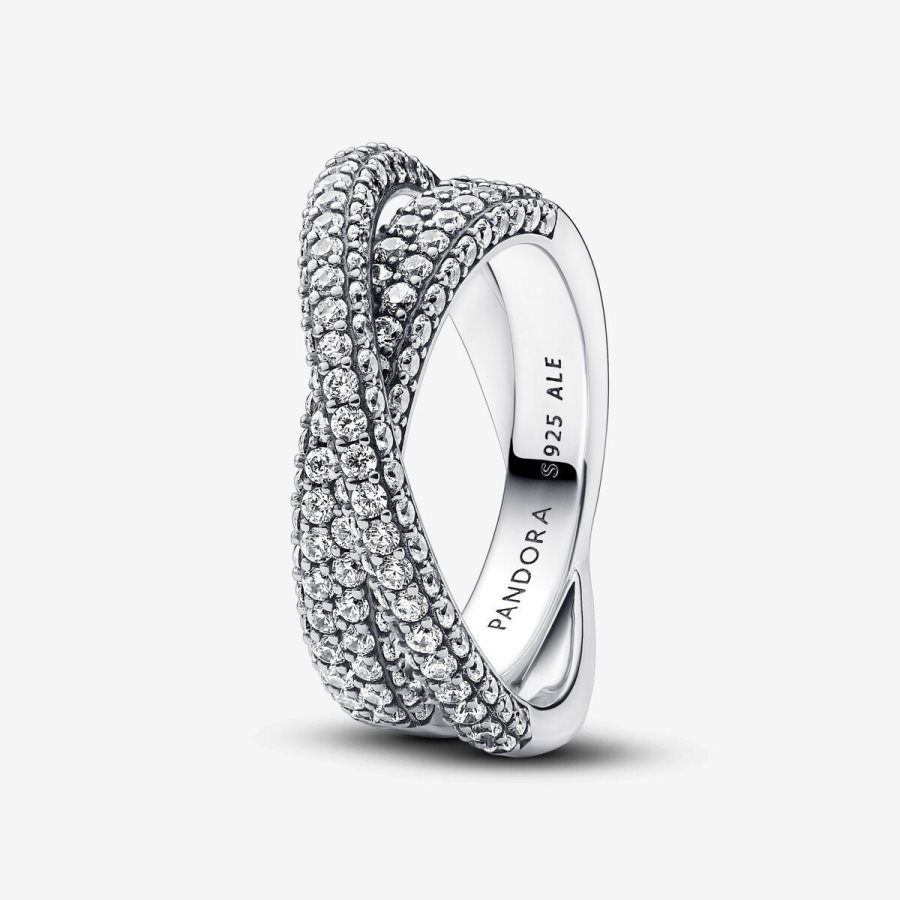 Pandora Timeless Pave Crossover Dual Band Ring Gümüş | 350-UMHFCI