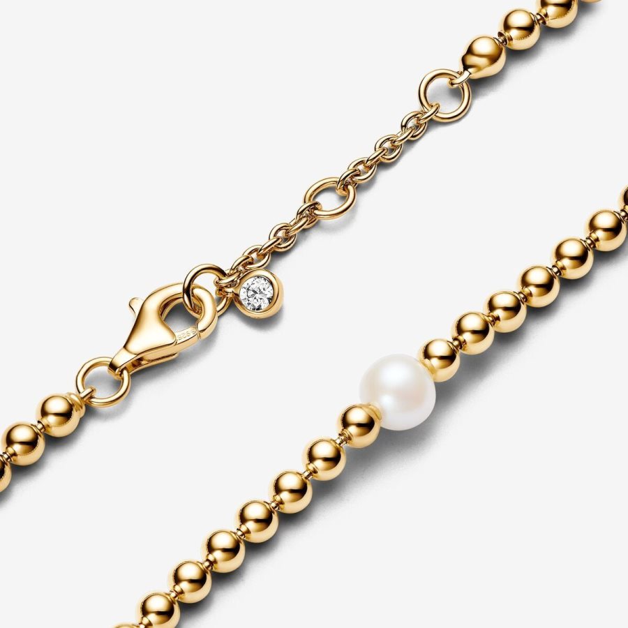 Pandora Treated Freshwater Cultured Pearl & Beads Bracelet Altın | 256-SBFYAQ