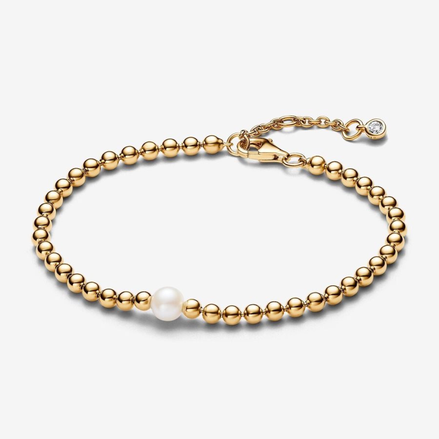 Pandora Treated Freshwater Cultured Pearl & Beads Bracelet Altın | 256-SBFYAQ