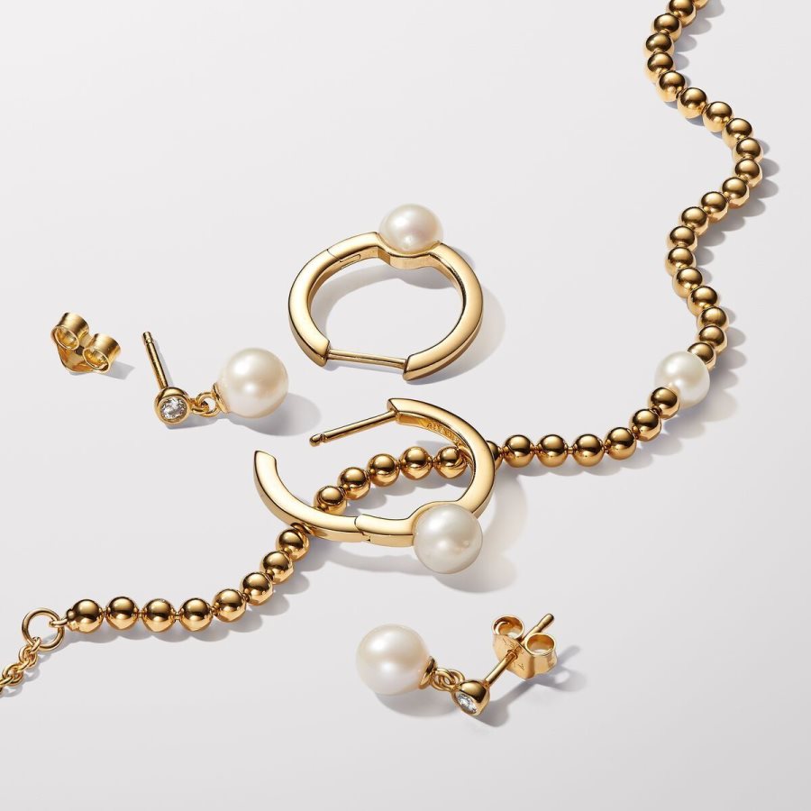 Pandora Treated Freshwater Cultured Pearl & Stone Drop Earrings Altın | 507-BCZQWR