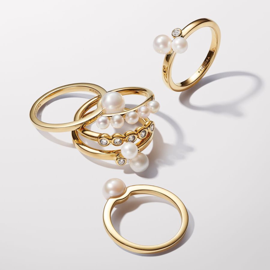 Pandora Treated Freshwater Cultured Pearls & Stones Open Ring Altın | 057-QMJWNK