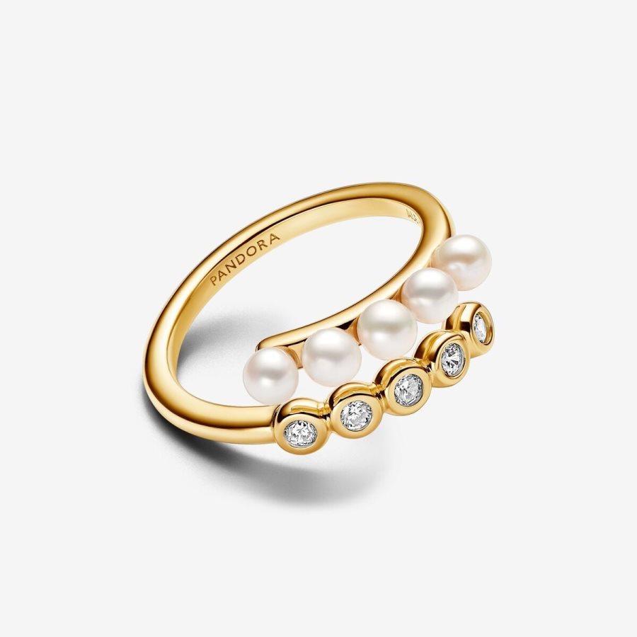 Pandora Treated Freshwater Cultured Pearls & Stones Open Ring Altın | 057-QMJWNK