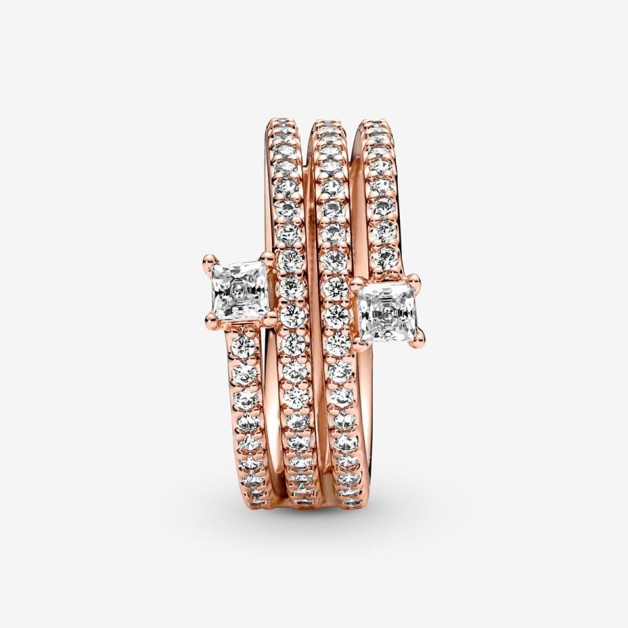 Pandora Triple Spiral Ring Pembe Altın | 792-OQKPLN