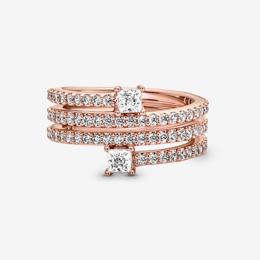 Pandora Triple Spiral Ring Pembe Altın | 792-OQKPLN