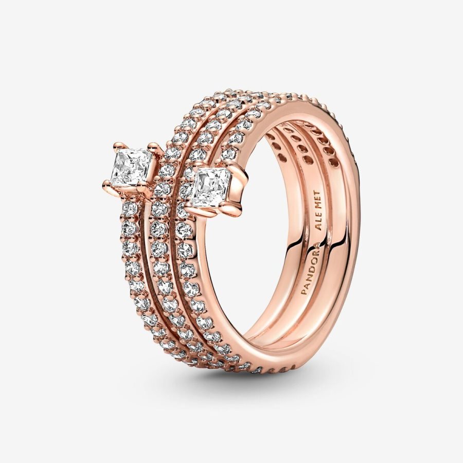 Pandora Triple Spiral Ring Pembe Altın | 792-OQKPLN