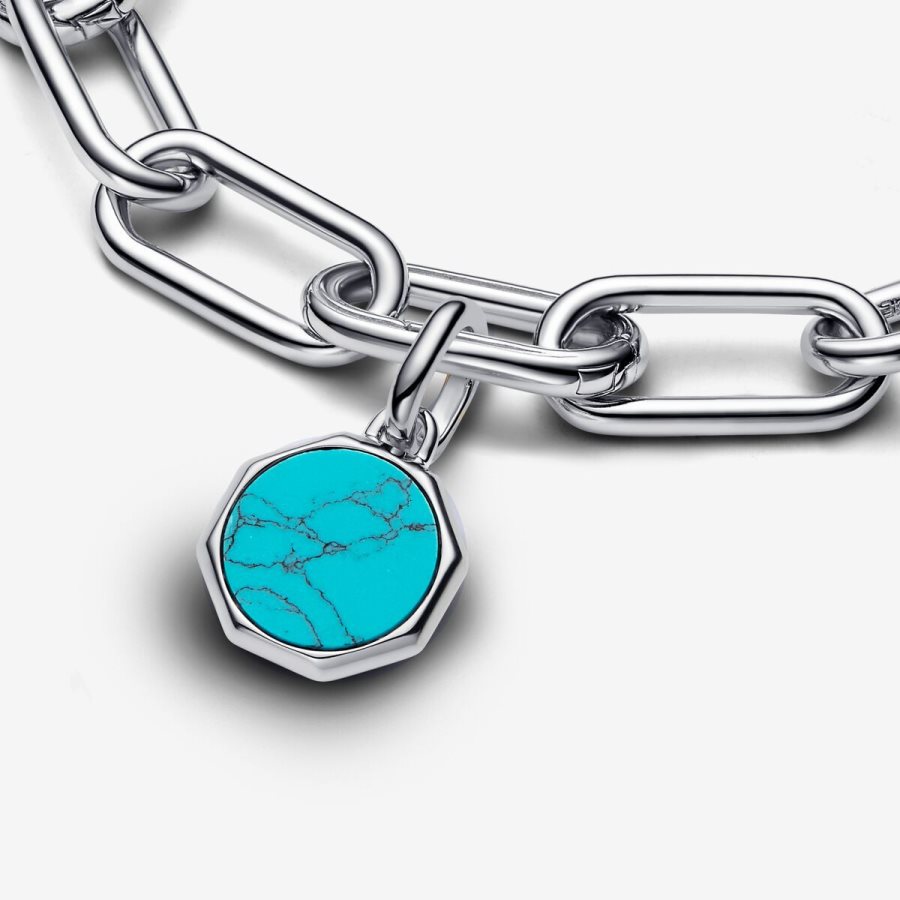 Pandora Turquoise-colored Engravable Mini Medallion Charm Gümüş | 247-SHKFJR
