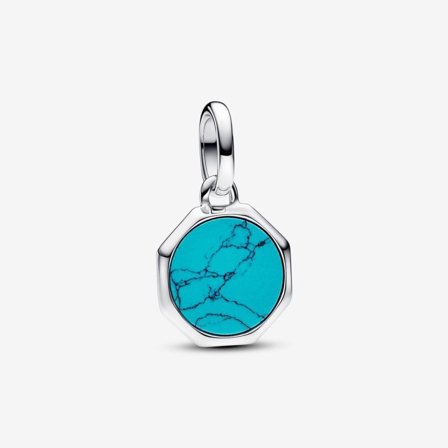 Pandora Turquoise-colored Engravable Mini Medallion Charm Gümüş | 247-SHKFJR
