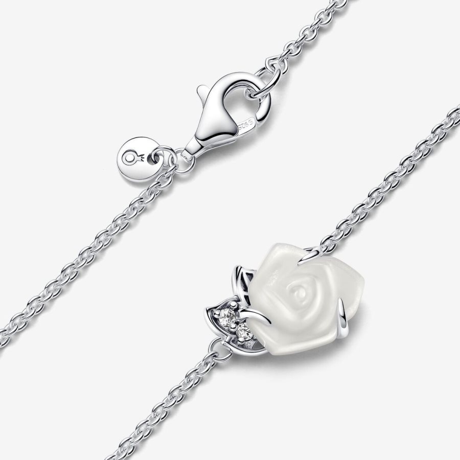 Pandora White Rose in Bloom Collier Necklace Gümüş | 627-PYFHWQ